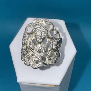Antikes Jugendstil geformtes DAMENGESICHT Sterlingsilber Gr. 7,25 - Bild 1 von 6