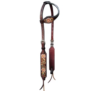 RK HILASON Western Horse Floral Headstall Breast Collar One American Leather - Picture 1 of 6