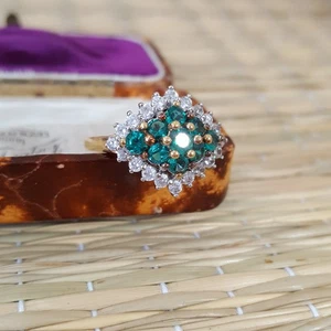 925 Sterling Silver Ring, Lab Created Emerald Ring, Size S US 9, Gold Plated  - Picture 1 of 9