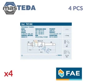 74144 ENGINE GLOW PLUGS FAE 4PCS FOR PUCH G-MODELL 300 GD,350 G TURBO D,250 GD - Picture 1 of 6