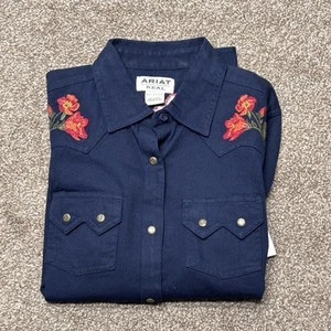 Ariat REAL Girls California Gold Snap Shirt XL Dark Sapphire Embroidered New - Picture 1 of 12