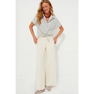 NWT Tuckernuck Linen Stripe Connor Self-Tie Classic Blouse White Gray Women's XL - Picture 1 of 8