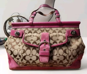 Coach Umhängetasche braun Signatur mit rosa Wildleder/Leder Top Griffe 6876  - Bild 1 von 24