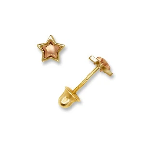 14K Solid Gold 4mm Minimal Star Gold and Rose Gold Screw Back Studs - Picture 1 of 1