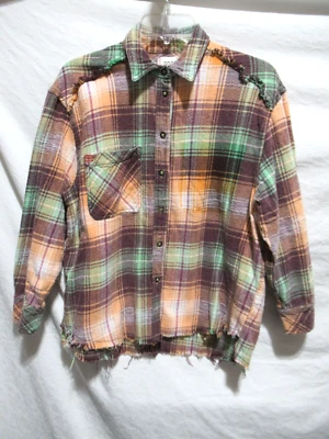 Camisa BDG Robbie XS Franela a Cuadros Abotonada Gran Tamaño Multi Sin Acabar Dobladillo Foto 1 de 4