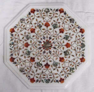 12" Marble Side End Table Top Carnelian Inlay Handmade Work Home Decor & gifts - Picture 1 of 3