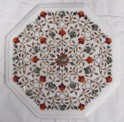 12" Marble Side End Table Top Carnelian Inlay Handmade Work Home Decor & gifts - Image 1 of 3