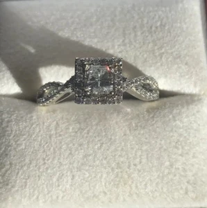3/4 Carat 14k WG Princess Radiant Cut Diamond Halo Engagement ring - Picture 1 of 5