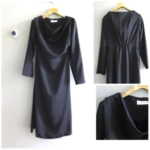 NUEVO SIN ETIQUETAS MUJER VESTIDO CUELLO PLISADO FLUIDO MIDI NEGRO Talla-S - Imagen 1 de 6