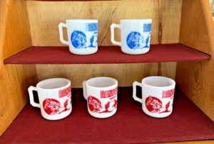 1950s White Milk Glass-Red or Blue Ranger Joe Ranch Mug/Kids Cup-Sold by Unit. - Picture 1 of 15