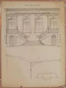 Lithography Ingeneria Architecture Awning Entrance Apartment Palace 1880 - Picture 1 of 1