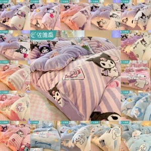Kuromi Cinnamoroll My Melody Coral Velvet Winter Warm Bedsheet Bedding Set 4Pcs - Picture 1 of 47