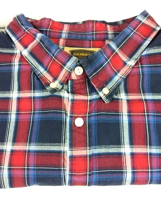 The Foundry 5XL Long Sleeve Shirt 100% Cotton Dark Red Plaid Button Up Preowned - Image 1 of 4