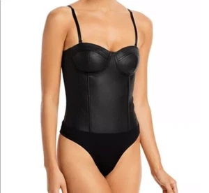 Aqua Black Faux Leather Bustier Bodysuit L21912 Womens Size XL - Picture 1 of 3