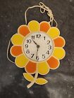 Vintage MCM Spartus Flower Daisy Clock Yellow Orange Petals Rare Read! 