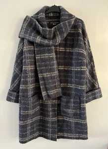 Paul Costelloe Grey/beige Coatigan  size med 12 /14 scarf mohair oversized wool - Picture 1 of 11