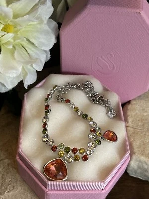 25. SWAROVSKI Swan Silver tone Peach Drop Crystal Asymmetric Necklace 15 +2" - Image 1 of 4