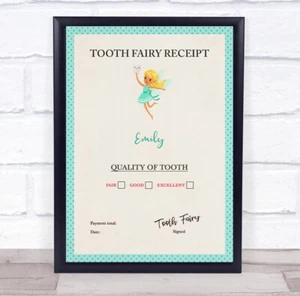 Recibo de hada de dientes con borde verde azulado certificado personalizado impresión de premio - Imagen 1 de 1
