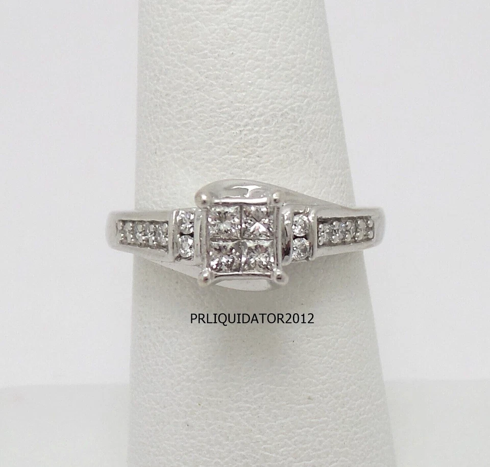 1/2CT Natural Diamond Halo Engagement Wedding Ring Bridal 14K White Gold Band - Image 1 of 4