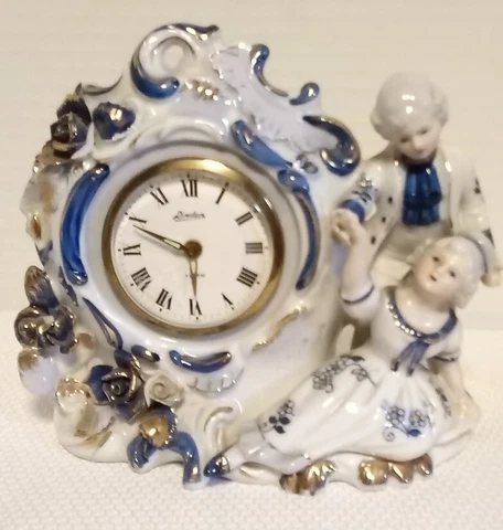 Vintage Linden Genuine Porcelain Alarm Clock Blue and White Statuette Japan Cover