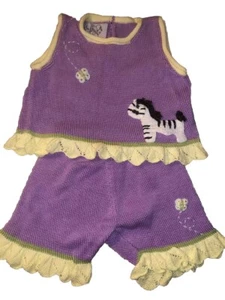 Zackali 4 Kids 24 Months Zebra Lavender 2 Pc Knit Shorts Outfit Girl Boutique - Picture 1 of 12