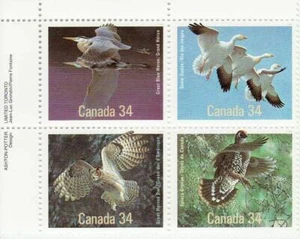 Canada PB #1098a - Birds of Canada (1986) 4 x 34¢ PLATE block (1095-1098) - Picture 1 of 1