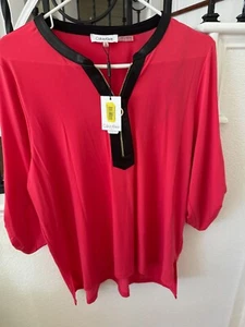 NWT Womens Red Calvin Klein Dress Bell 3/4 Sleeves Size 0X Large - Picture 1 of 3