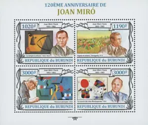 Famous Painter Joan Miró Art Spain Souvenir Sheet of 4 MNH - Picture 1 of 1