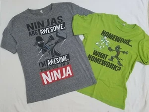 Boys Large Ninja Graphic T-shirts Gray Green - Set of 2 - Picture 1 of 3
