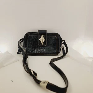 MC Marc Black Croc‑Embossed Leather Crossbody Bag with Rhinestone Clasp - Picture 1 of 16