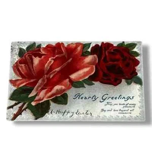 AK Herzliche Grüße Rosen Frohe Ostern um 1910 geprägt geteilter Rücken C417 - Bild 1 von 2
