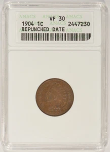 1904 Indian Head Cent 1c Repunched Date ANACS VF30 RPD 2447230 - Picture 1 of 4