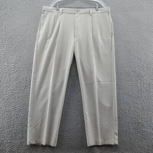 Haggar Mens Cool 18 Pro Pants 40x29 Beige Straight Leg Pleated Classic Fit NEW - Picture 1 of 15
