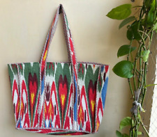 Multi Ikat Handmade Shopping Boho bag Quilted Cotton Reversible Large Tote Bags