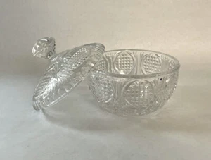 Vintage Crystal Cut Glass Candy Dish Bowl w/ Lid Heavy - Foto 1 di 5