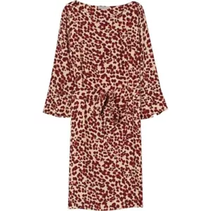 H&M WOMENS MODERN CLASSIC BEIGE/RED & LEOPARD PRINT DRESS W/TIE BELT SIZE 6 - Picture 1 of 9