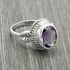 Natural Amethyst Gemstone 925 Silver Cocktail Boho Ring Size J 1/2 For Women L74