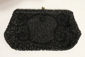 Vintage Walborg Black Beaded Evening Clutch Bag Made In Belgium Handmade - Picture 1 of 4