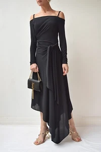 BIANCA SPENDER Arcade Black Stretch-Jersey Cold Shoulder Midi Dress Sz 3 $695 - Picture 1 of 7
