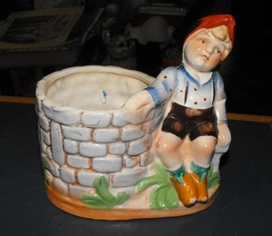VINTAGE JAPAN ART POTTERY BOY SITTING BY A WELL PLANTER - Picture 1 of 1