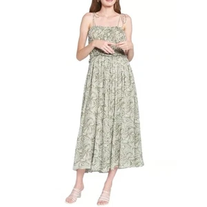 En Saison Sohle abstrakt grün gesmoktes Midikleid Größe Large Landhaus Boho Milkmaid - Bild 1 von 18