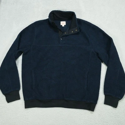 J. Crew Authentic Fleece Pullover Mens XL Navy Sherpa 1/4 Snap Sweater - Image 1 of 4