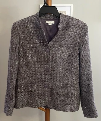Blazer para mujer Cold Water Creek en forma de tweed púrpura peplum talla 16 Foto 1 de 4