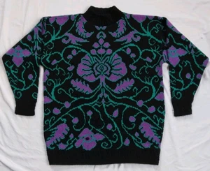 Vintage Carriage Court Sweater Black Purple Blue Scroll Retro Women's Large  - Picture 1 of 12