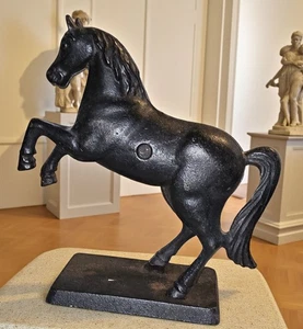 ANTIQUE CAST IRON HORSE BANK BLACK STALL - Picture 1 of 2