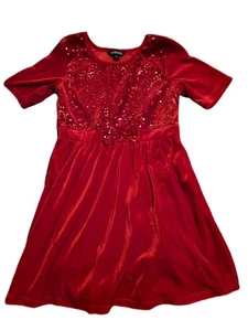 GEORGE Red Velvet with Sequins Girls Holiday Dress - Picture 1 of 2