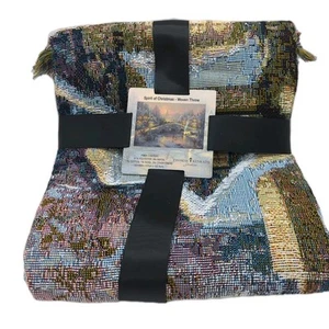 Thomas Kinkade Holiday Woven Tapestry Throw "Spirit of Christmas" NEW - Picture 1 of 7