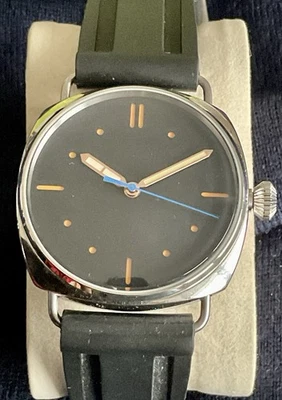 Raro Reloj Negro Automático Parnis Esfera Punteada Azul Barrido Segundero Usado en Excelente Condición Foto 1 de 4