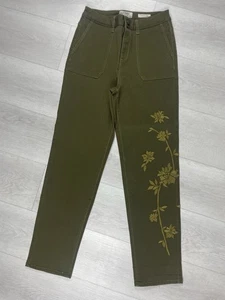 LOGO by Lori Goldstein - Embroidered Boyfriend Pants Jeans  Olive Green Size 4  - Picture 1 of 5