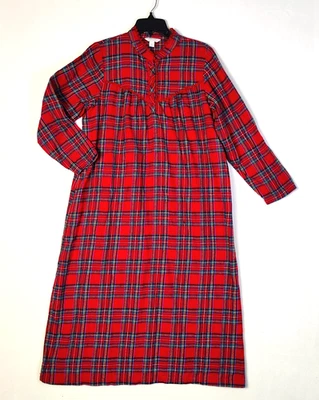 Charter Club Intimates 红色黑色格子法兰绒长晚礼服 S 码棉 — 第 1/4 张图片